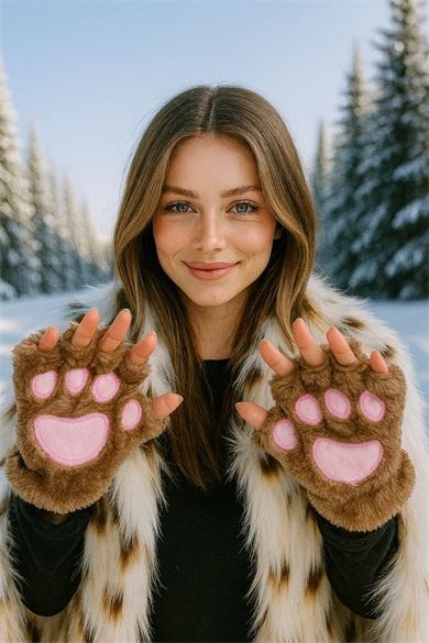 Kahverengi Pati Figürlü Peluş Eldiven