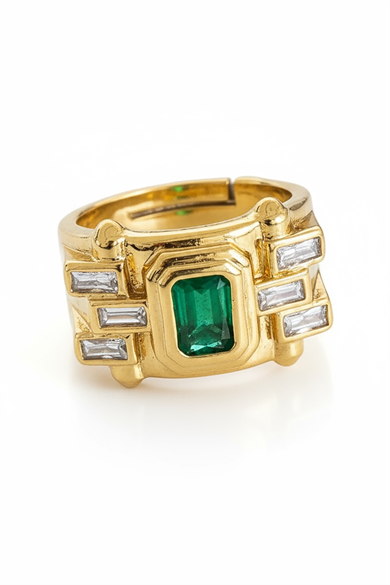 Altın Renk Taş Detaylı Ayarlanabilir Yüzük