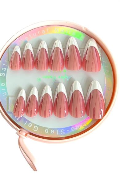 12li Krem Renk Jel Görünümlü French Takma Tırnak (Yapıştırıcılı)