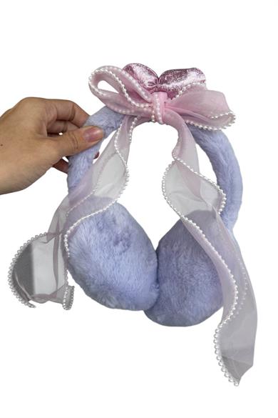 Lila Renk Kurdele Figürlü Peluş Kulaklık