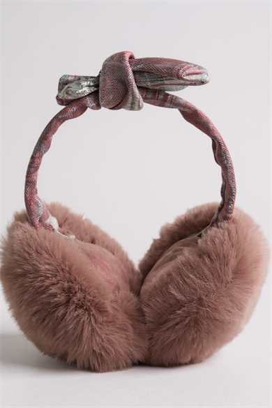 Koyu Pembe Renk Ekose Desenli Peluş Kulaklık