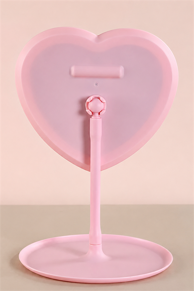 Pembe Renk Kalp Figürlü Işıklı Masa Aynası