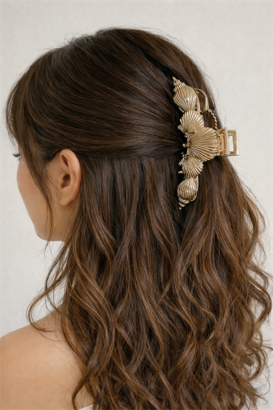 Altın Renk Deniz Kabuğu Figürlü Metal  Mandal Toka