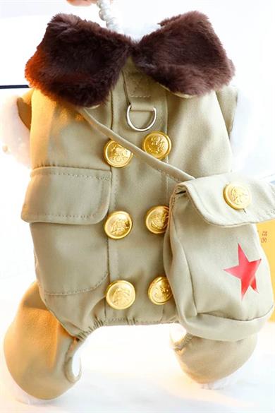 Bej Renk Çanta Detaylı Peluş Astarlı XL Peluş XL Köpek Tulum/Mont