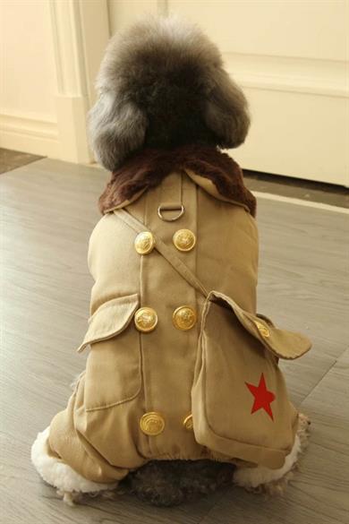 Bej Renk Çanta Detaylı Peluş Astarlı XL Peluş XL Köpek Tulum/Mont