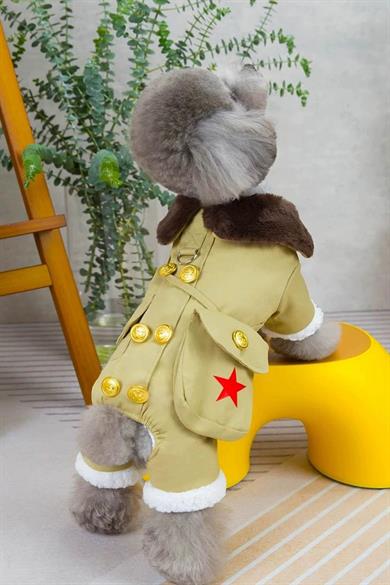 Bej Renk Çanta Detaylı Peluş Astarlı XL Köpek Tulum/Mont