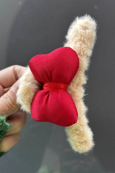 Bej Renk Kurdele Figürlü Peluş Mandal Toka