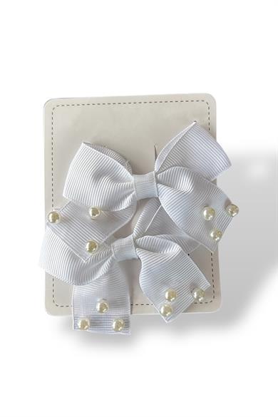 Beyaz Renk 2li Kurdele Figürlü İnci Detaylı Pens Toka