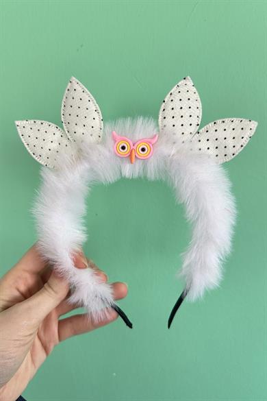 Beyaz Renk Baykuş Figürlü Peluş Taç