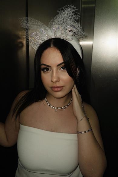 Beyaz Renk Bride Yazılı İnci Detaylı Tüllü Gelin Taç