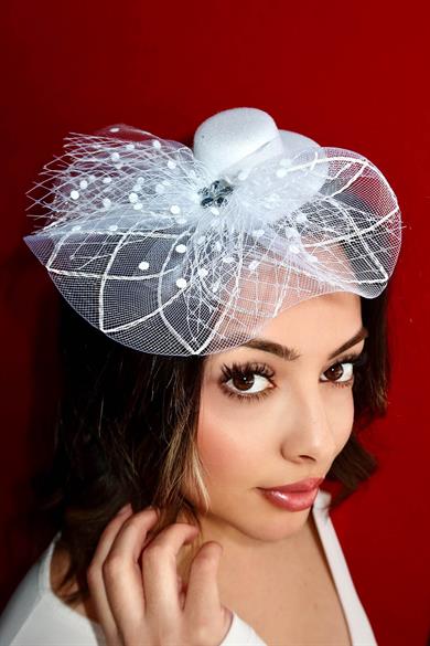 Beyaz Renk Çiçek Detaylı Nikah Şapkası/Vualet Şapka