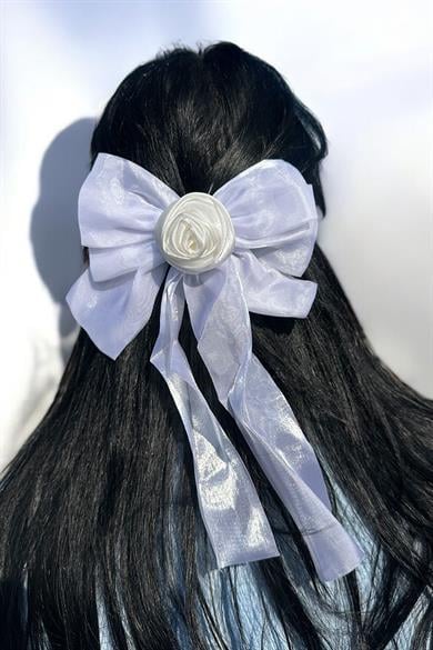 Beyaz Renk Gül Figürlü Kurdele Pens Toka