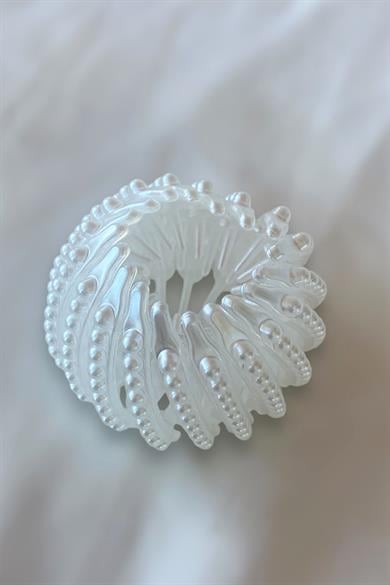 Beyaz Renk İnci Detaylı Topuz Aparatı/ Tokası