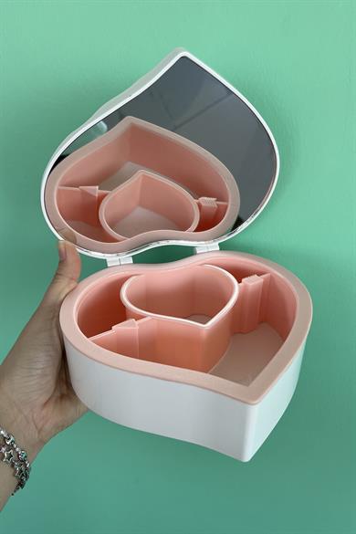 Beyaz Renk Kalp Figürlü Aynalı Takı Organizeri