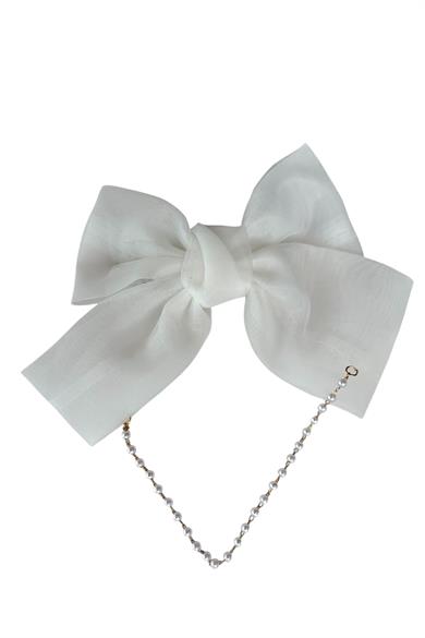 Beyaz Renk Kurdele Figürlü İnci Detaylı Otomat Toka