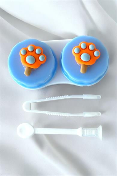 Beyaz Renk Mavi Pati Figürlü Lens Saklama Kutusu