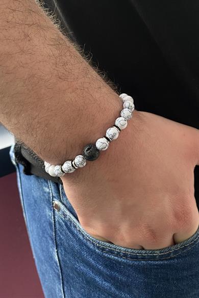 Beyaz Renk Mermer Desenli Erkek Bileklik