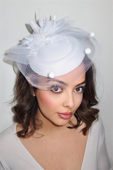 Beyaz Renk Nikah Şapkası/Vualet Şapka