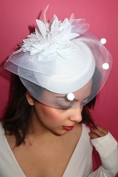 Beyaz Renk Nikah Şapkası/Vualet Şapka
