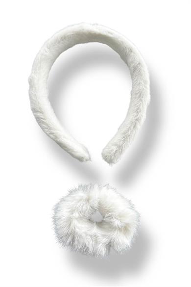 Beyaz Renk Peluş Taç Ve Simit Toka Set