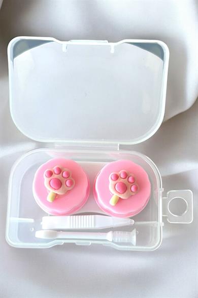 Beyaz Renk Pembe Pati Figürlü Lens Saklama Kutusu