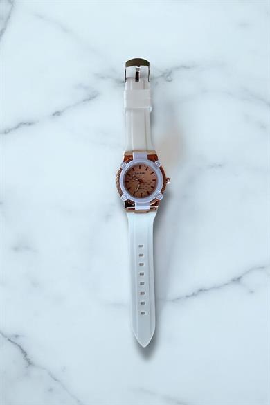 Beyaz Renk Silikon Kordonlu Kadın Saat