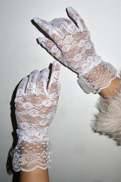 Beyaz Renk Tül Detaylı Şık Gelin Eldiveni Tül Eldiven Nikah/Düğün/Parti/Kostüm Eldiveni