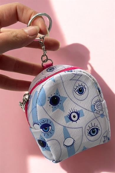 Beyaz Ve Mavi Renk Göz Figürlü Anahtarlık Cüzdan