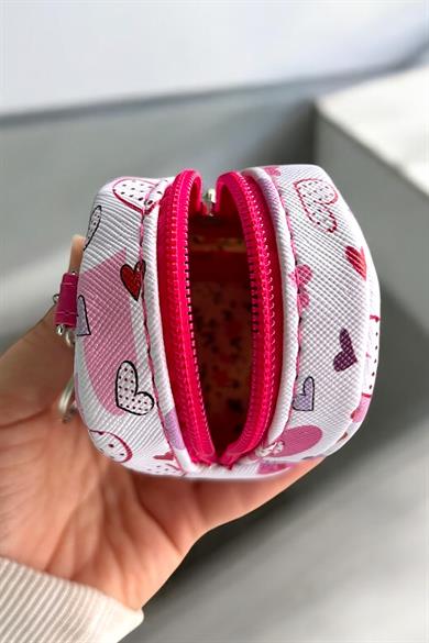 Beyaz Ve Pembe Renk Kalp Figürlü Anahtarlık /Cüzdan
