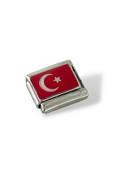 Gümüş Renk Türk Bayrağı Figürlü Çelik Nomination Charm (Tek)