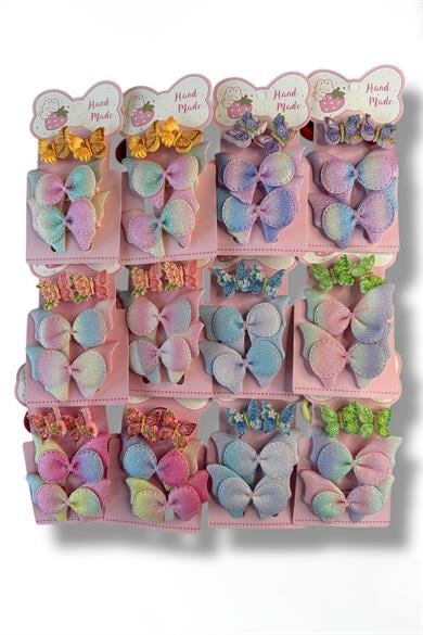 Karışık Renk Kelebek Figürlü Lastik Toka Ve Yan Toka Set