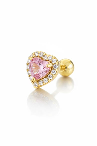 Altın Renk Kalp Figürlü Cerrahi Çelik Tragus/Kıkırdak Küpe/Piercing (Tek)