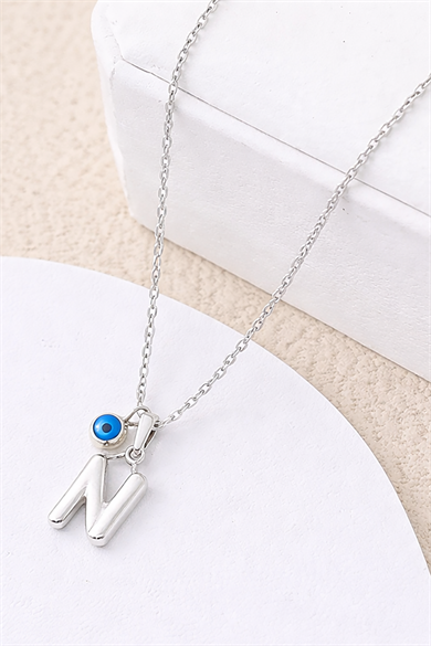 Gümüş Renk N Harf Çelik Kolye