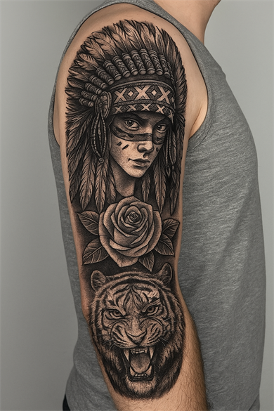 Aslan Ve Kız Figürlü 12 Saat Sonra Kararan Geçici Kol Dövme Tattoo