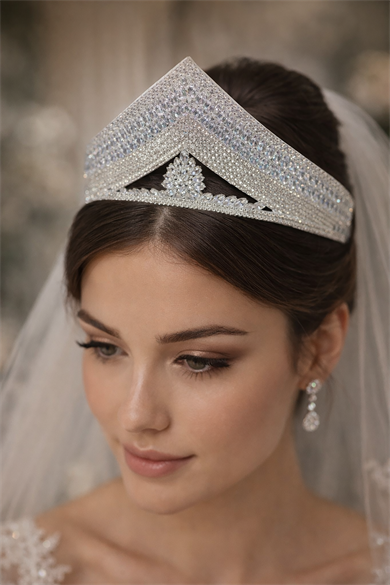 Zirkon Taşlı Gelin/Kına/Nişan/Söz Tasarım Taç