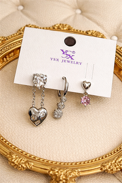 Gümüş Renk 3lü Ysx Küpe Set