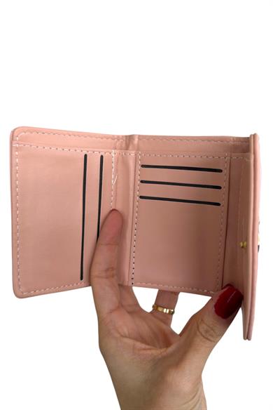 Pudra Pembe Renk Kalp Detaylı Deri Kadın Cüzdan