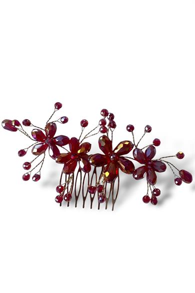 Bordo Renk Kristal Taş Detaylı Tel Tarak Toka