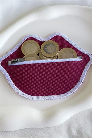 Bordo Renk Dudak Detaylı Kadın Cüzdan