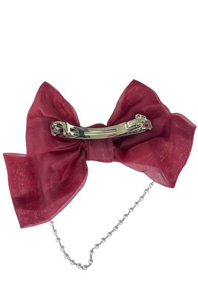 Bordo Renk Kurdele Figürlü İnci Detaylı Otomat Toka