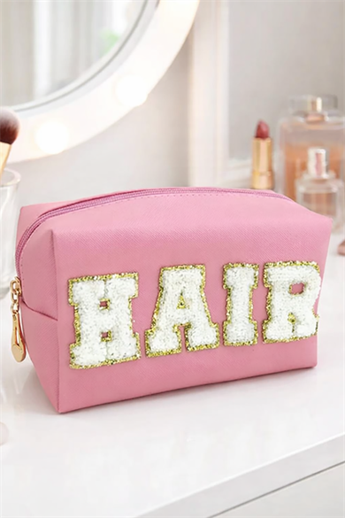 Pembe Renk Hair Yazılı Makyaj Çantası