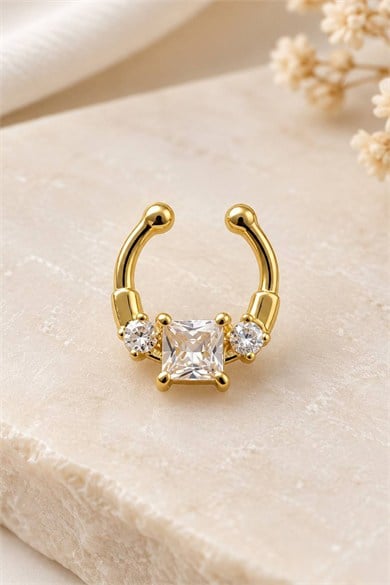 Altın Renk Taşlı Cerrahi Çelik Deliksiz Septum Piercing