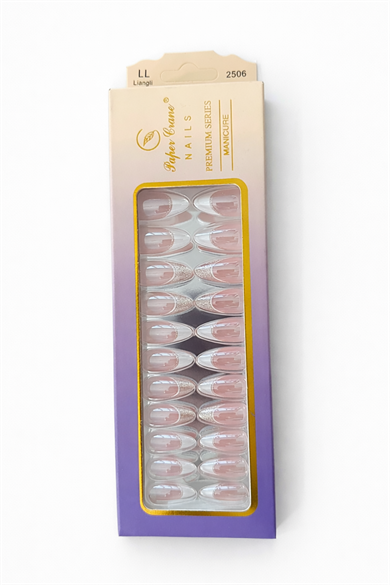 24lü Pudra Ve Beyaz Renk Jel Görünümlü Takma Tırnak (Yapıştırıcılı)