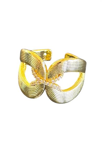 Altın Renk Taş Detaylı Ayarlanabilir Çelik Yüzük