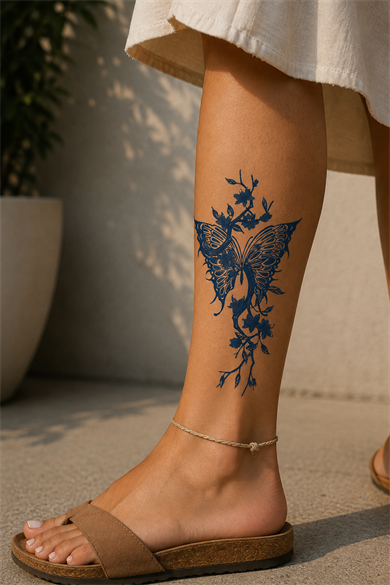 Kelebek Ve Dal Sonradan Kararan Yarı Kalıcı Geçici Dövme Tattoo