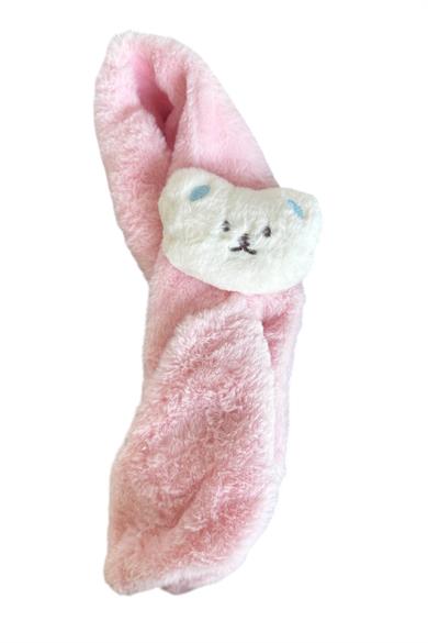 Pembe Renk Ayıcık Figürlü Çocuk Peluş Atkı