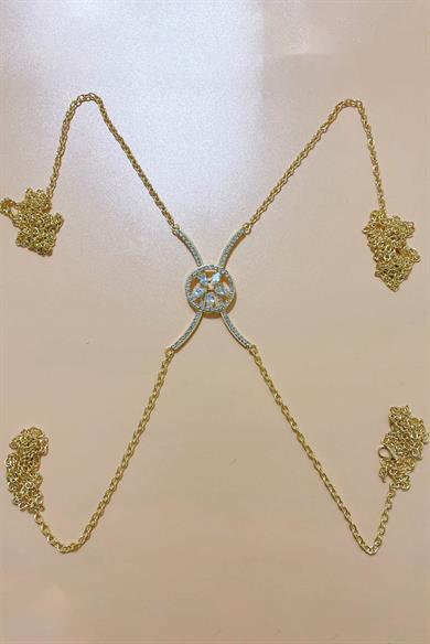 Altın Renk Taş Detaylı Tasarım Vücut Aksesuarı