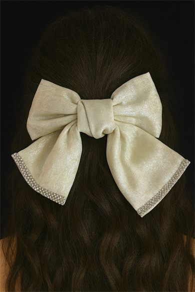 Krem Renk Kurdele Figürlü Taş Detaylı Otomat Toka