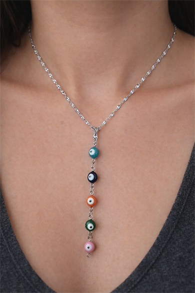 Gümüş Renk Göz Figürlü Çelik Y Kolye