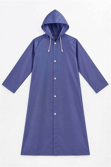 Lacivert Renk Kapüşonlu Unisex Yetişkin Yağmurluk